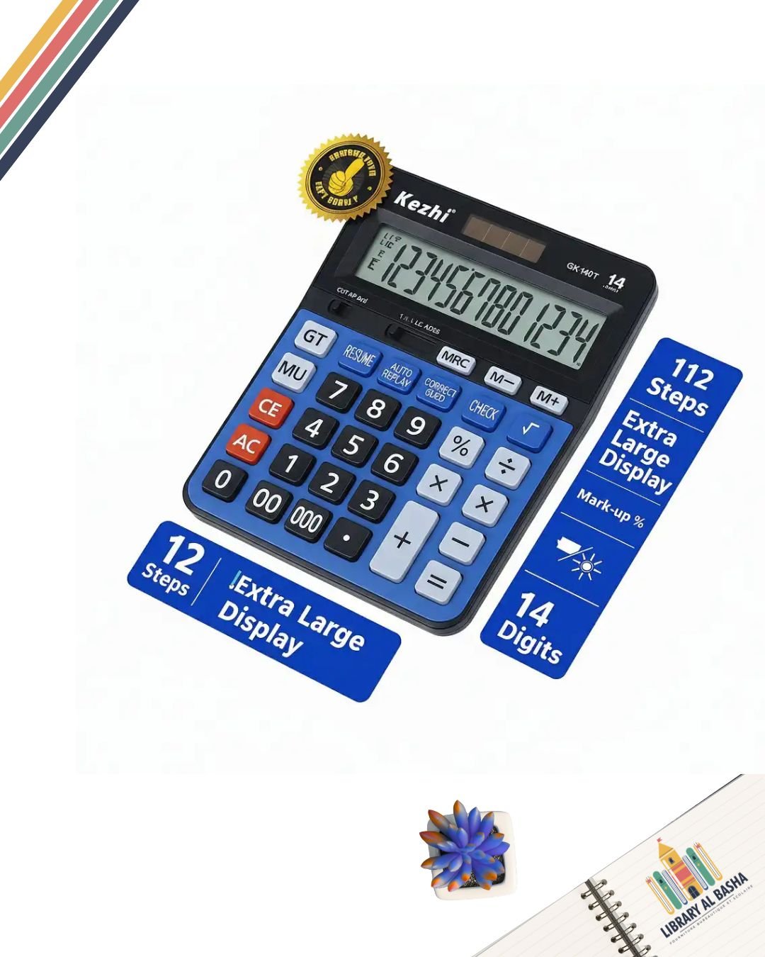 Calculatrice KEZHI GX-140T – Écran large 14 chiffres, solaire