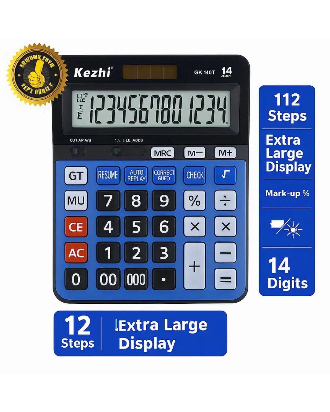 Calculatrice KEZHI GX-140T – Écran large 14 chiffres, solaire